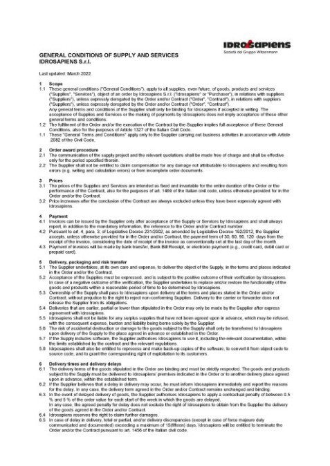 2022_03 GENERAL CONDITIONS OF SUPPLY AND SERVICES IDROSAPIENS _preview